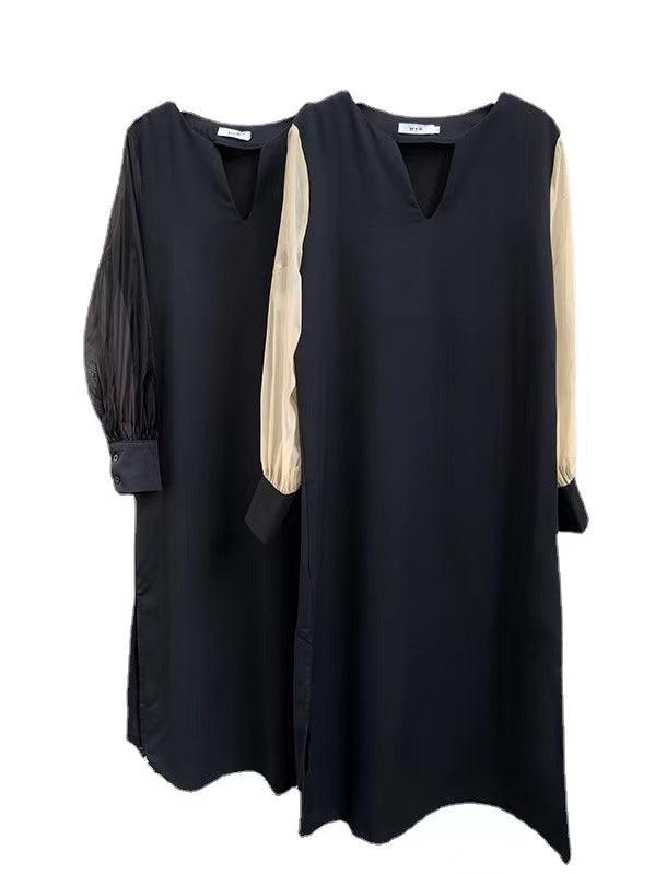 VibeMartini-Loose Casual Paneled Long-Sleeved Dress