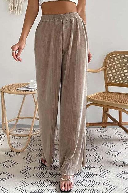 Casual Solid Color Elastic Waist Wide Leg Long Pants