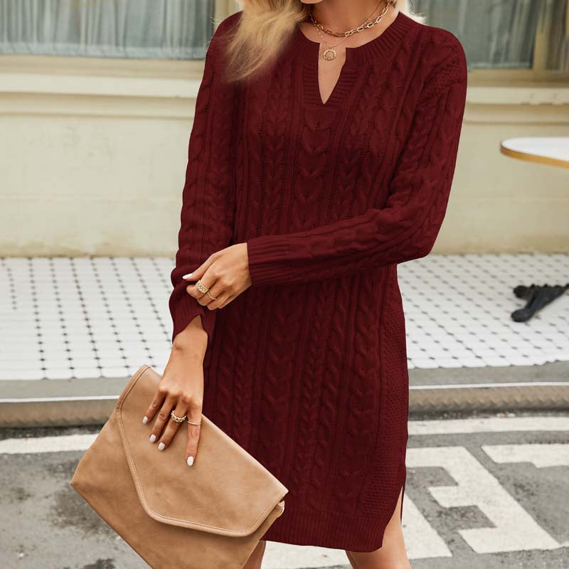 Casual Cable Knit Dress Wine Red best Best Sellings casual dresses clothes Sale short dresses Topseller