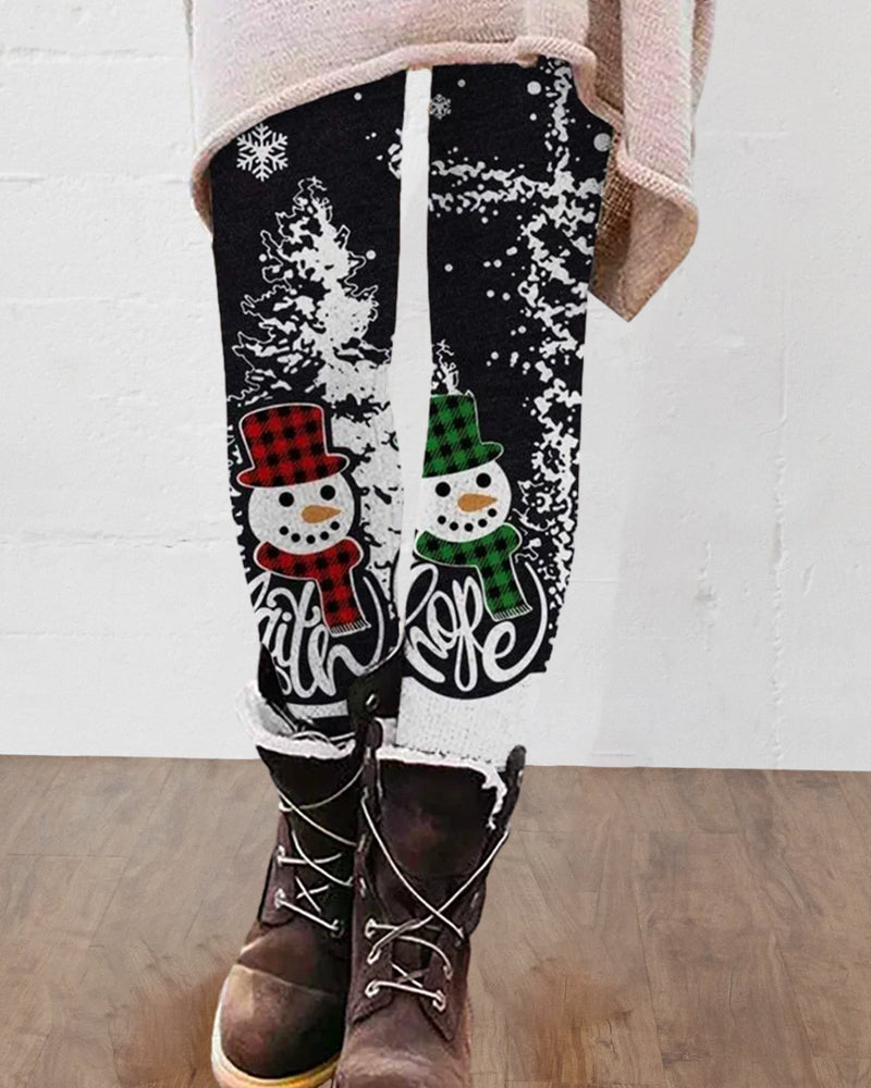 Christmas snowman print leggings