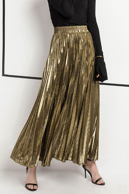 Glitter Pleated Midi Skirt