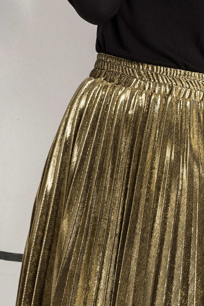 Glitter Pleated Midi Skirt