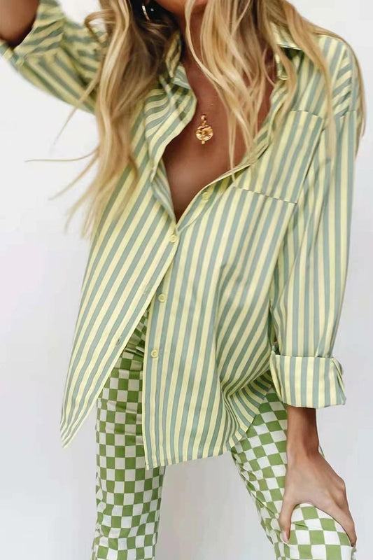 Green Striped Long Sleeve Shirts