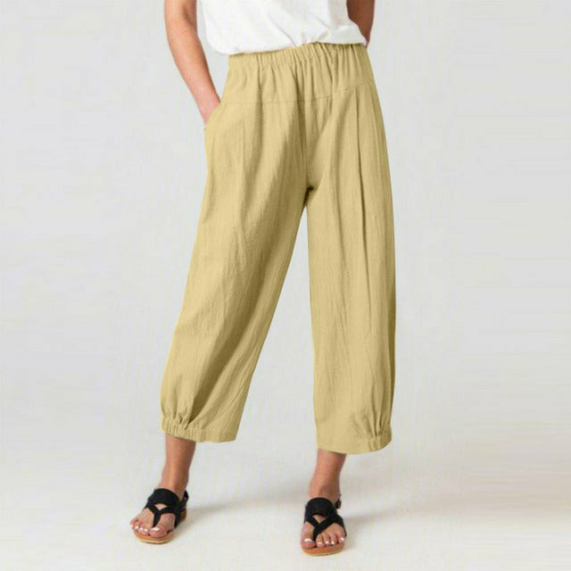 Casual High Waist Harem Pants Khaki Best Sellings bottoms clothes Cotton and Linen pants Sale Topseller