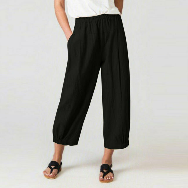 Casual High Waist Harem Pants Black Best Sellings bottoms clothes Cotton and Linen pants Sale Topseller