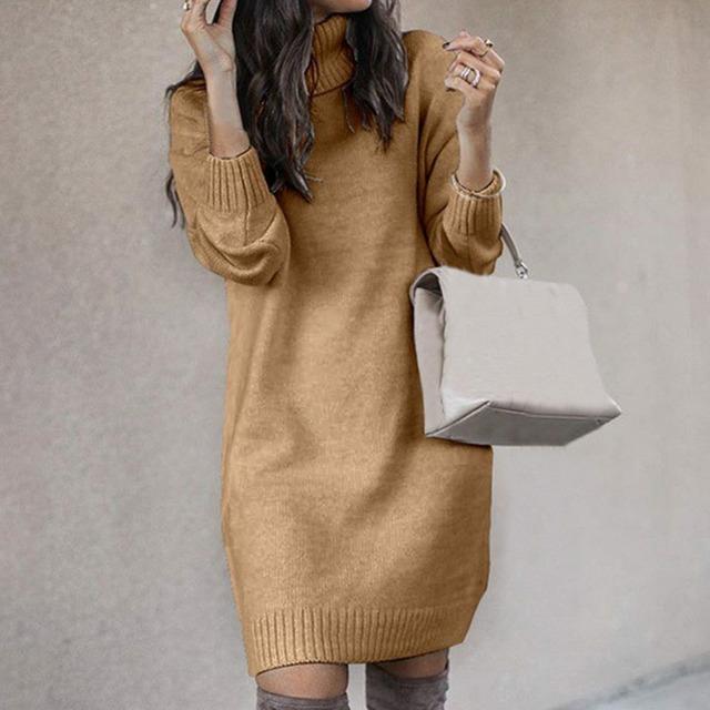 Elegant Solid Color Knitted Dress Khaki Best Sellings casual dresses clothes Plus Size Sale short dresses Topseller